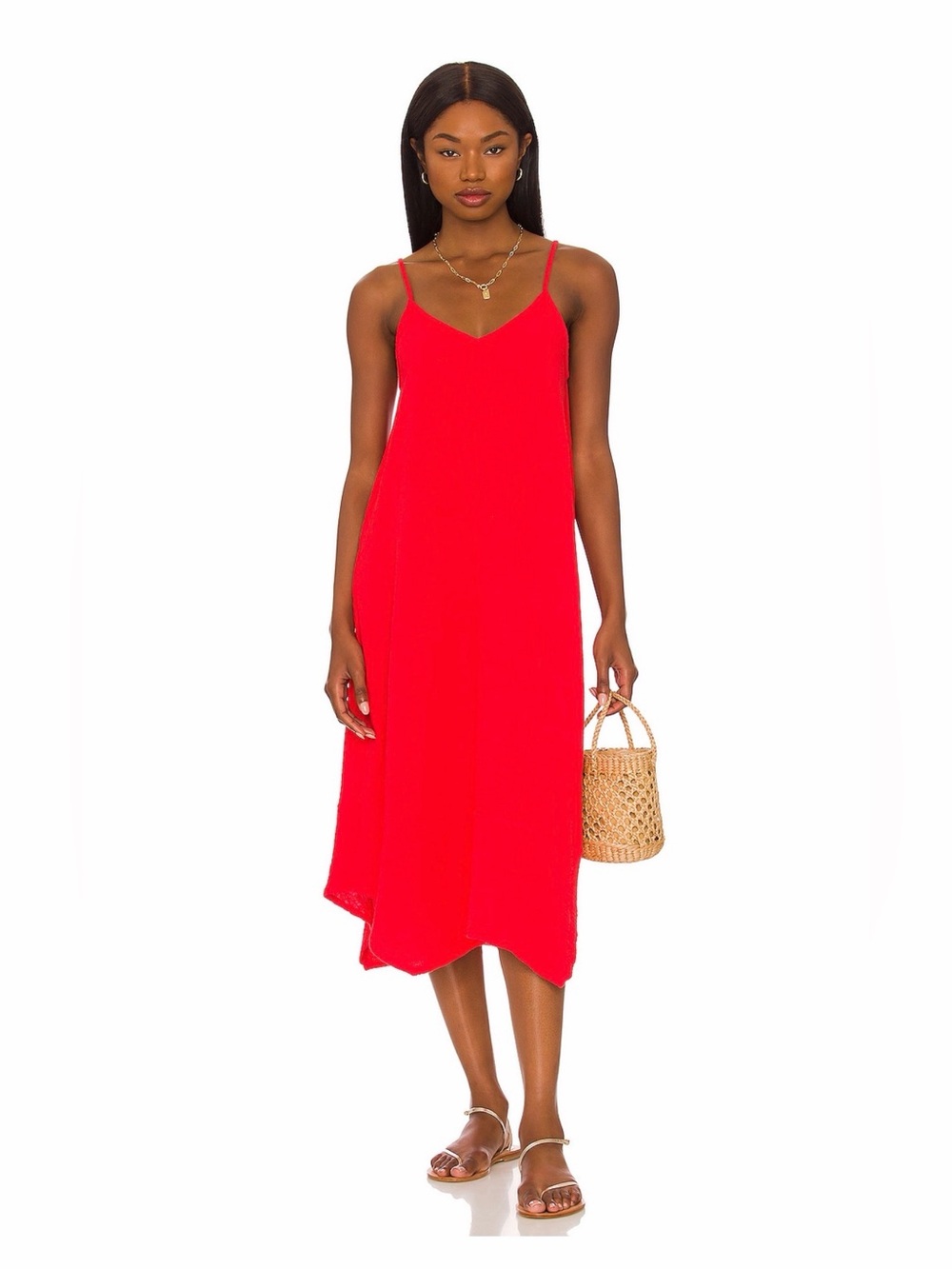 BOBI Beach Gauze Midi Dress Red Small